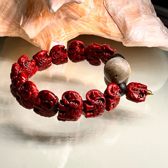 LABRADORITE + CINNABAR NATURAL CUFF BRACELET size 7” - Picture 4 of 13